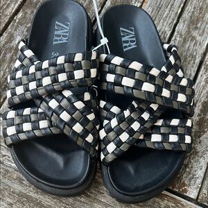 Zara Black and Cream Woven Sandals